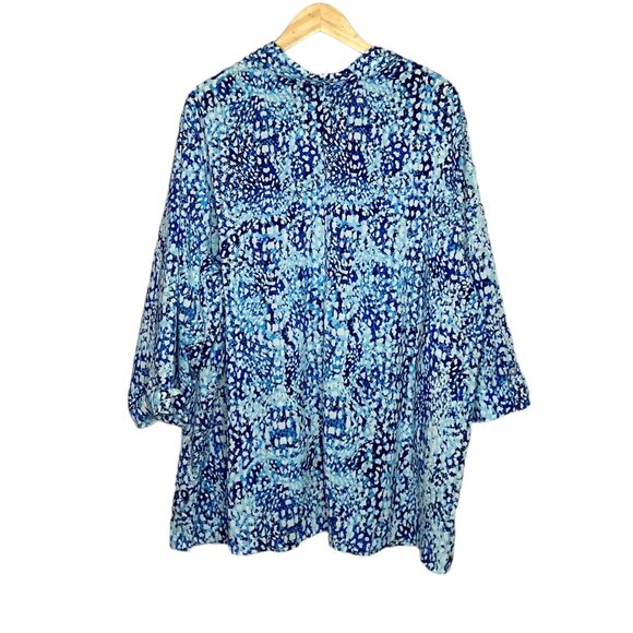 Catherines 3X 26/28W Blue Leopard Collared Button Front Shirt Top Blouse Plus - Picture 2 of 3